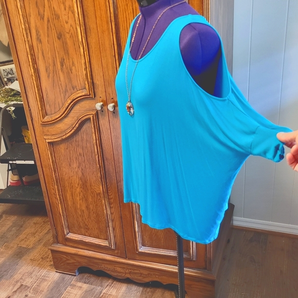 Tresics turq cold shoulder dolman batwing cut out sleeve poncho blouse Sz: M - Picture 7 of 7